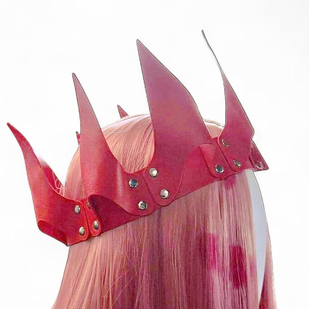 Spike Red Faux Leather Vegan Crown Silver Rivets Rave Festival Costume 24.5”